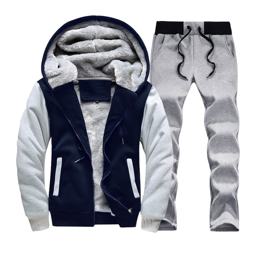 Men's Winter Casual Sportwear Suits 2018 Letter Print Men tracksuit jacket + pants sweatshirt set Thick Zipper fleece warm