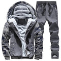 Fur Fleece Men Camouflage Set Winter Brand Warm Hooded Hoodies 2019 Jacket Cardigan Tracksuit Male 2 PCS Jacket+Pants Patchwork