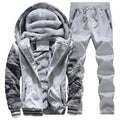 Fur Fleece Men Camouflage Set Winter Brand Warm Hooded Hoodies 2019 Jacket Cardigan Tracksuit Male 2 PCS Jacket+Pants Patchwork