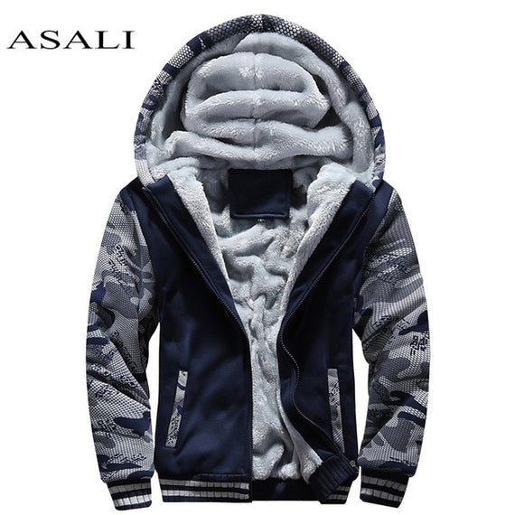 Fur Fleece Men Camouflage Set Winter Brand Warm Hooded Hoodies 2019 Jacket Cardigan Tracksuit Male 2 PCS Jacket+Pants Patchwork