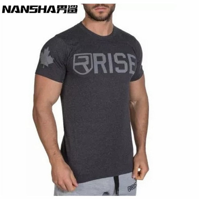 New Men Summer Gyms T-shirt Fitness Bodybuilding Crossfit Shirts Letter Print O-Neck Short Sleeve Brand Tee Tops Fashion