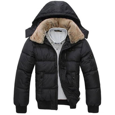 2019 Winter Jacket Men Thick Warm Solid Color Men's Coat Hat Detachable Necessary Coat Black White Size M-XXXL