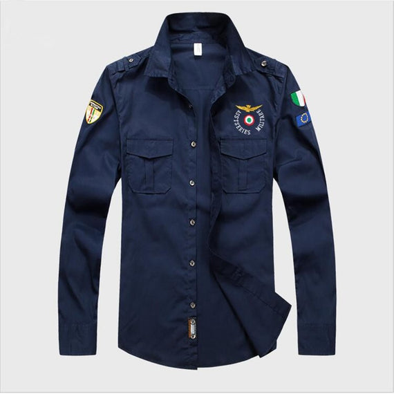 2019 Men Aeronautic Militare Air Force One Shirt Men Long Sleeve Casual Embroidery Logo Patch Plane Pilot Shirt M-3XL