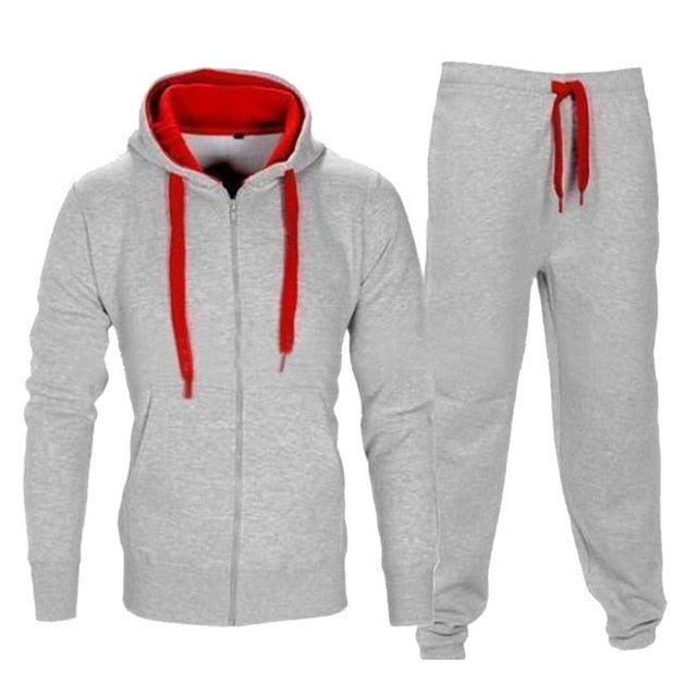 Men's Set 2019 Autumn Sportwear Fashion Mens Set 2PC Tracksuit Zipper Hooded Sweatshirt Jacket+Pant Moleton Masculino Set