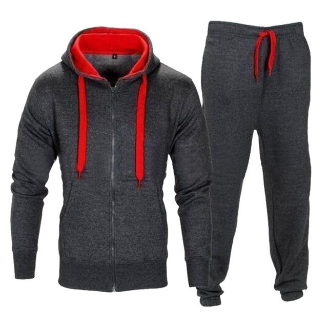 Men's Set 2019 Autumn Sportwear Fashion Mens Set 2PC Tracksuit Zipper Hooded Sweatshirt Jacket+Pant Moleton Masculino Set