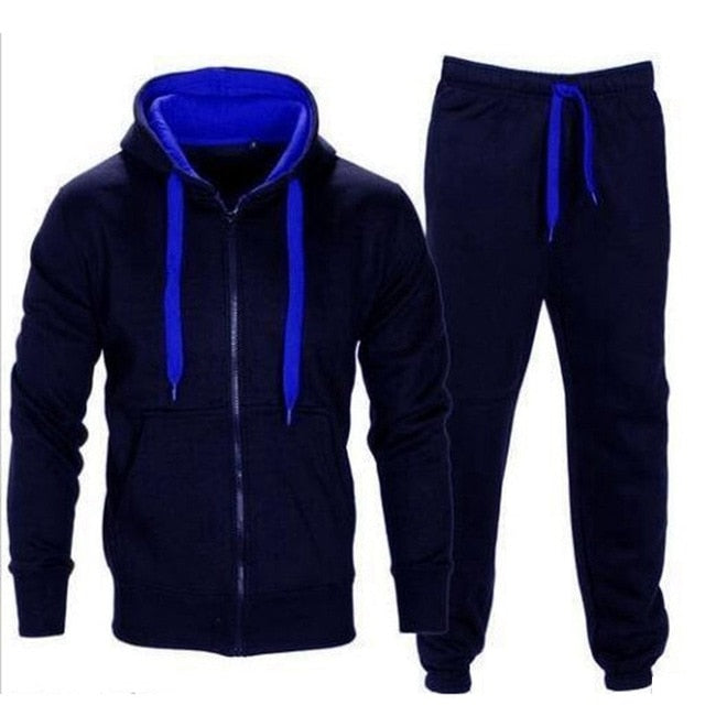 Men's Set 2019 Autumn Sportwear Fashion Mens Set 2PC Tracksuit Zipper Hooded Sweatshirt Jacket+Pant Moleton Masculino Set